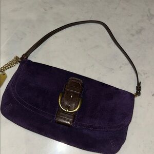 COACH Suede Purple Shoulder Baguette with satin interior
